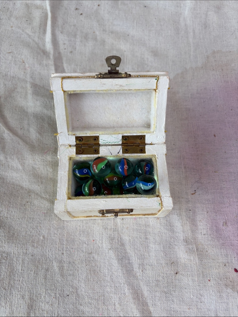 White Decorative Trinket Box with Colorful Glass Marbles